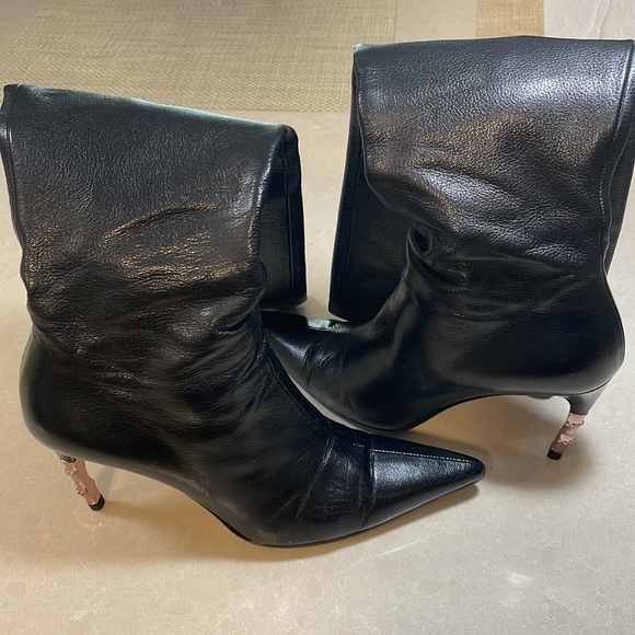 LIMITED!!! Gucci Black GG LEATHER BAMBOO HEEL ROSE GOLD KNEE BOOTS,37.5 - Picture 4 of 14